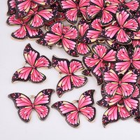 Printed Alloy Butterfly Pendant in Light Gold and Deep Pink