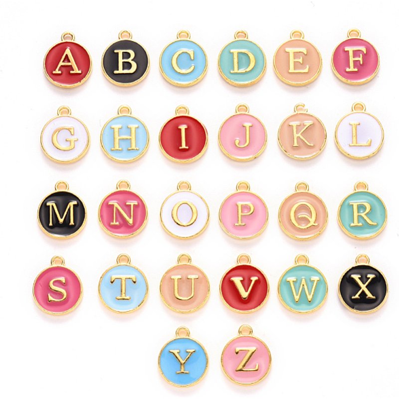 Charms en alliage émaillé avec alphabet, plaqué or, ensemble de 26 pièces — Breloques et pendentifs