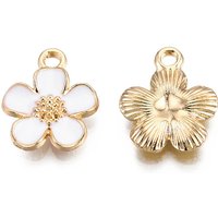 Eco-Friendly Zinc Alloy 5-Petal Flower Pendant, Light Gold & White