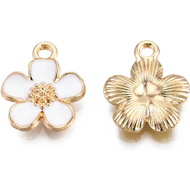 Pendentif Écologique en Alliage de Zinc, Fleur à 5 Pétales, Or Clair & Blanc — Breloques et pendentifs