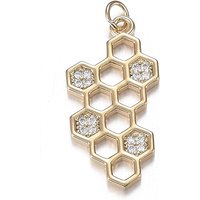 Brass Micro Clear Cubic Zirconia Pendants, 18K Gold Plated