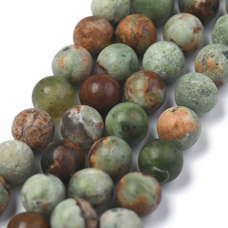 Fils de perles d'opale verte naturelle, rondes et givrés, 6-7mm — Perles à bijoux