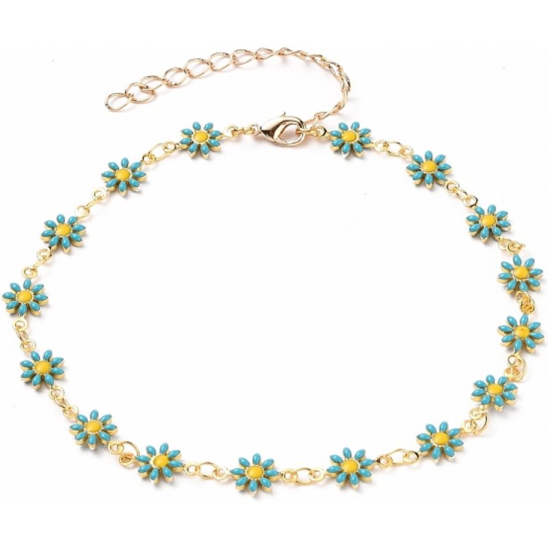 Bracelet de cheville en laiton doré avec liens en émail et chaînes — Bracelet de cheville Femme