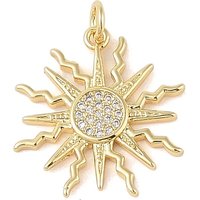 Brass Micro Pave Clear Cubic Zirconia Sun Pendant with Jump Ring