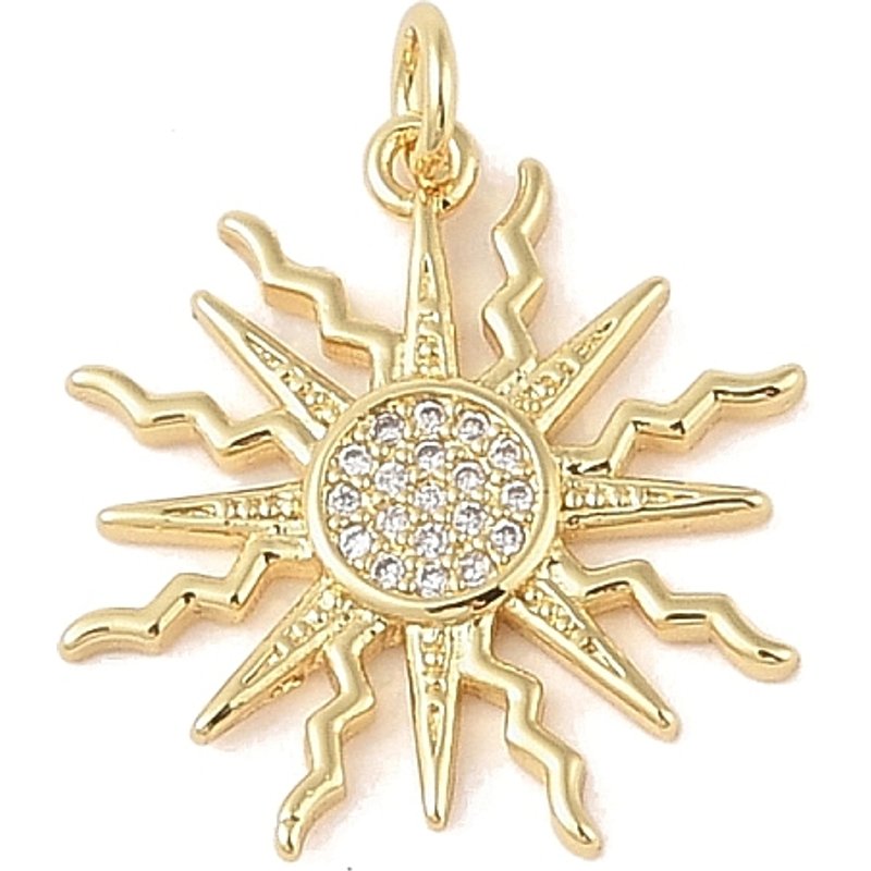 Pendentif en laiton micro pave zircon cubique clair en forme de soleil — Breloques et pendentifs