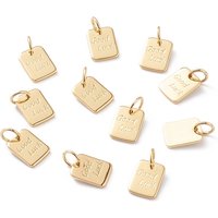 Brass Charms with Jump Rings, Rectangle Good Luck, 18K Gold Plated