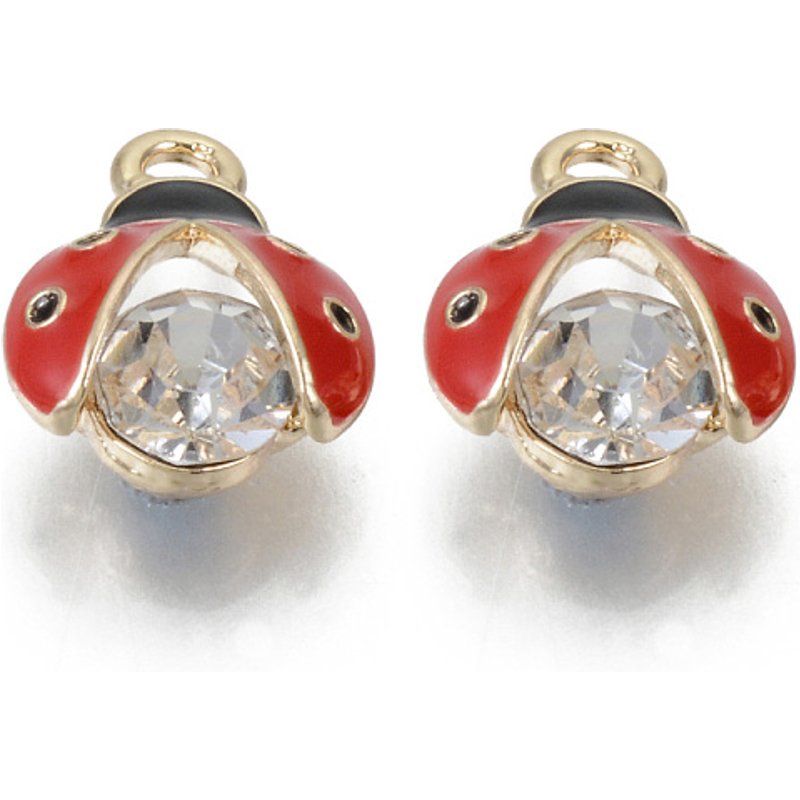 Pendentif en alliage de rhinestones et émail, coccinelle en or clair et rouge — Breloques et pendentifs