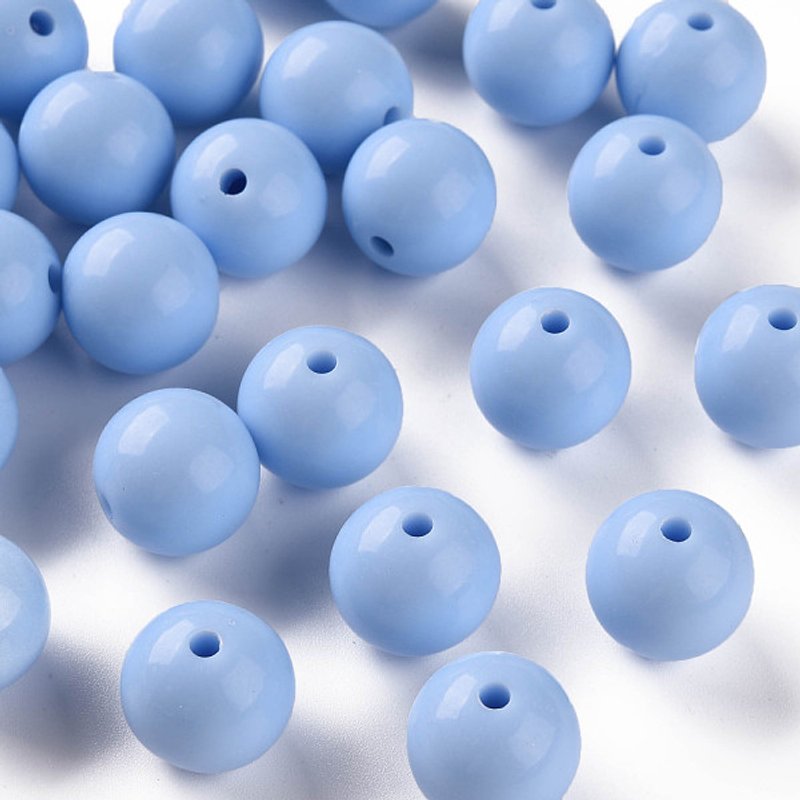 Perles Acryliques Opaques, Rondes, Bleu Myosotis, 16x15mm, 220pcs — Perles à bijoux