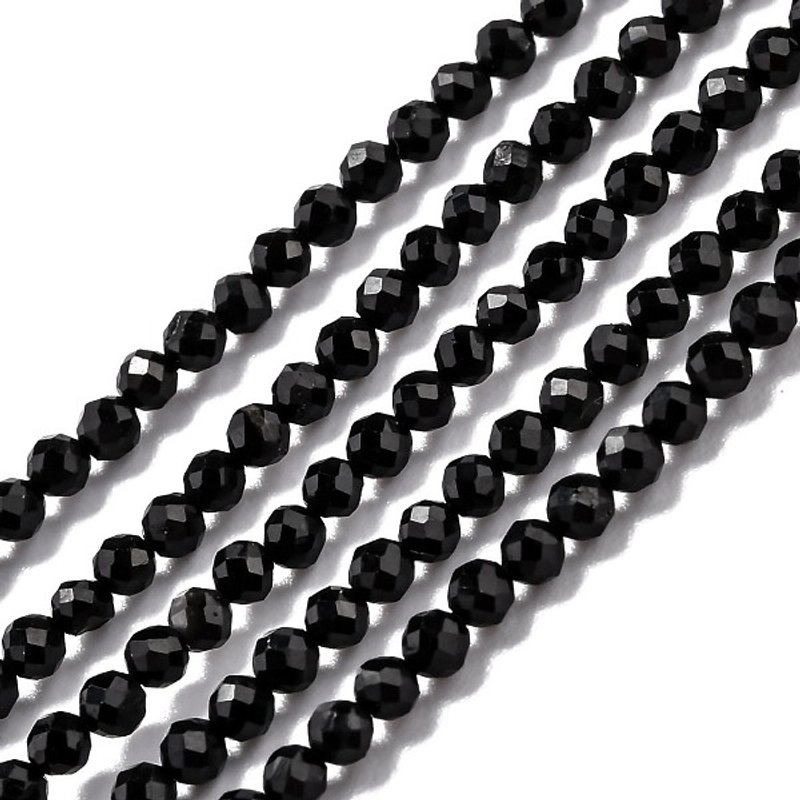 Natural Black Tourmaline Beads Strands, Faceted, Round, 2mm — Jewelry Beads