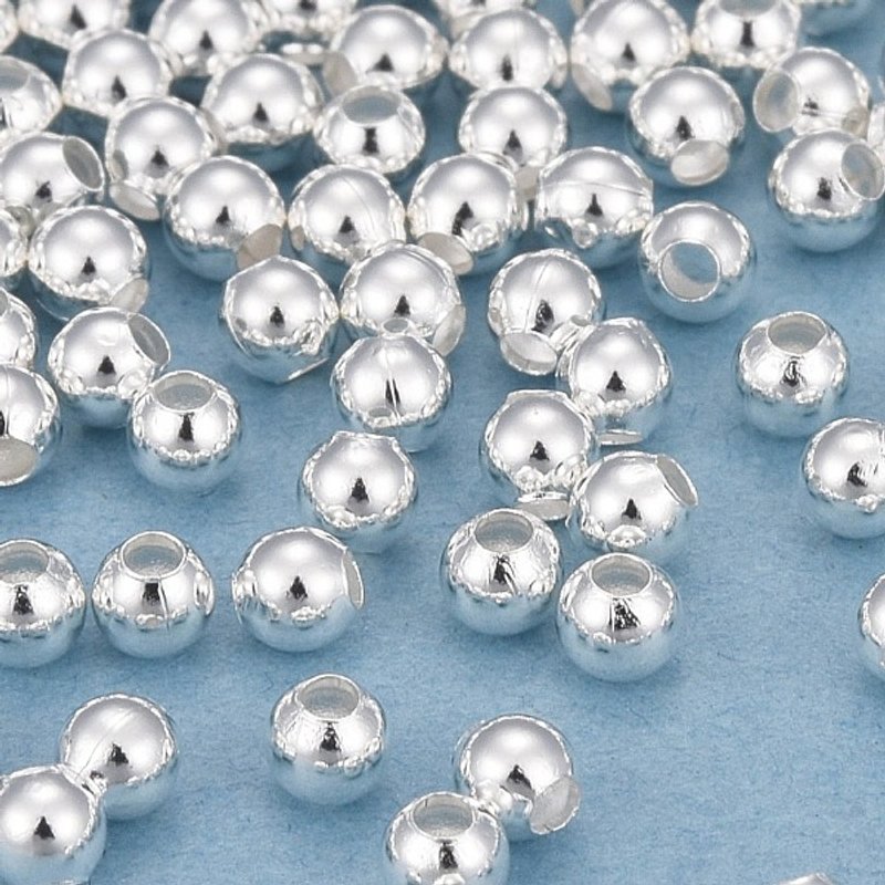 Brass Spacer Beads, Round, 925 Sterling Silver Plated, 2.3x2mm — Jewelry Beads