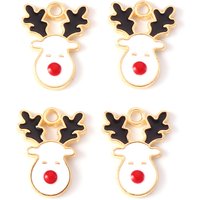 Alloy Enamel Christmas Reindeer Pendant in Light Gold and White