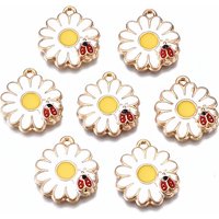 Eco-Friendly Alloy Enamel Flower with Beetle Pendant, Light Gold