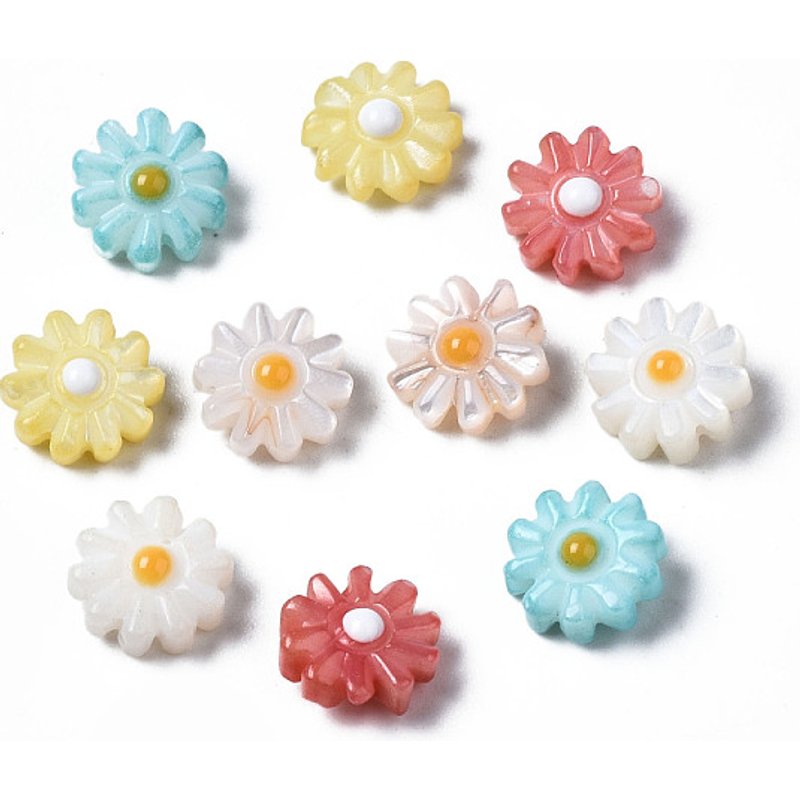 Perles de coquillage d'eau douce naturelles avec émail, fleur, couleurs mélangées — Perles à bijoux