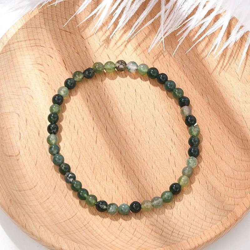 Bracelet Élastique en Agate Mousse Naturelle pour Femmes — Bracelet Femme