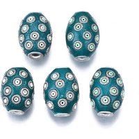 Perles ovales faites à la main d'Indonésie avec éléments en alliage, argent antique, teal — Perles à bijoux