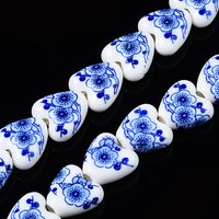 Handmade Porcelain Ceramic Beads Strands, Flower Printed, Heart — Jewelry Beads