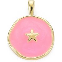 Brass Enamel Star Pendant, 16K Gold Plated, Hot Pink