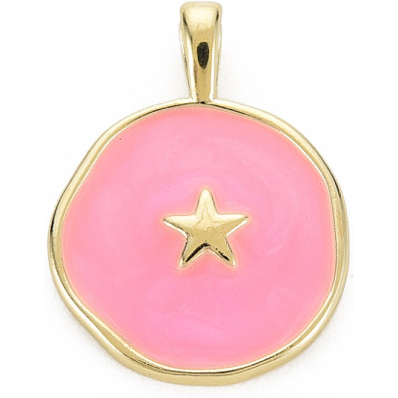 Pendentif en Émail en Laiton, Plaqué Or 16K, Étoile Rose Foncé — Breloques et pendentifs