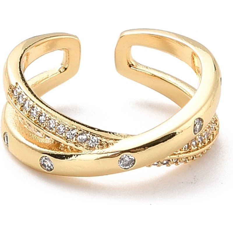 Criss Cross Cubic Zirconia Cuff Ring for Women, 18K Gold Plated — Costume Jewelry