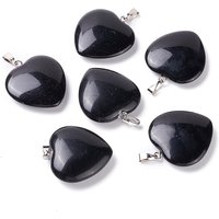 Natural Obsidian Heart Pendants with Brass Findings