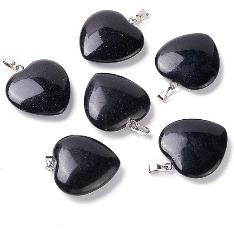 Natural Obsidian Heart Pendants with Brass Findings — Charms & Pendants