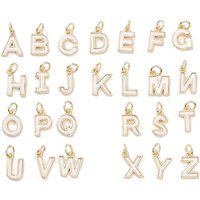 Rack Plating Brass Letter Pendants Set with Jump Rings