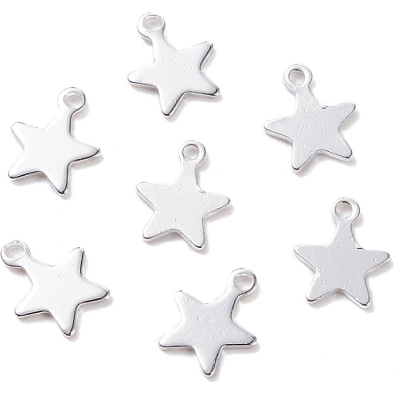 Charm étoile en acier inoxydable 304, argent, 10x8mm — Breloques et pendentifs