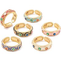 Flat Round Cubic Zirconia Cuff Ring for Women, Golden Mixed Color