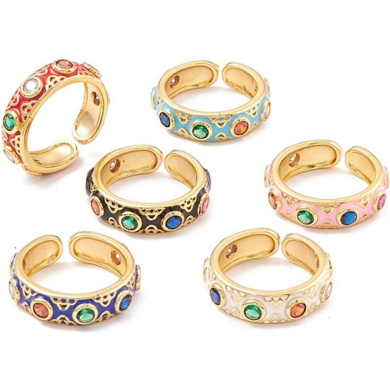 Bague Cuff Ronde Plate en Zircon Cubique pour Femmes, Couleur Dorée Mélangée — Bijoux fantaisie