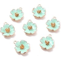 Alloy Enamel Hibiscus Flower Pendant in Light Gold and Aquamarine