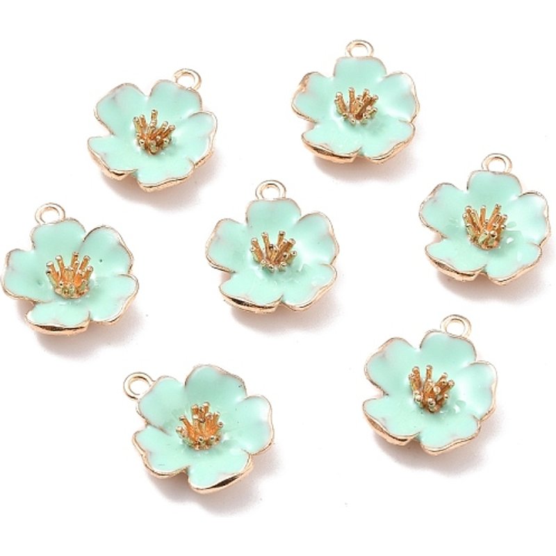 Pendentif en Émail d'Alliage, Fleur d'Hibiscus en Or Clair et Aquamarine — Breloques et pendentifs