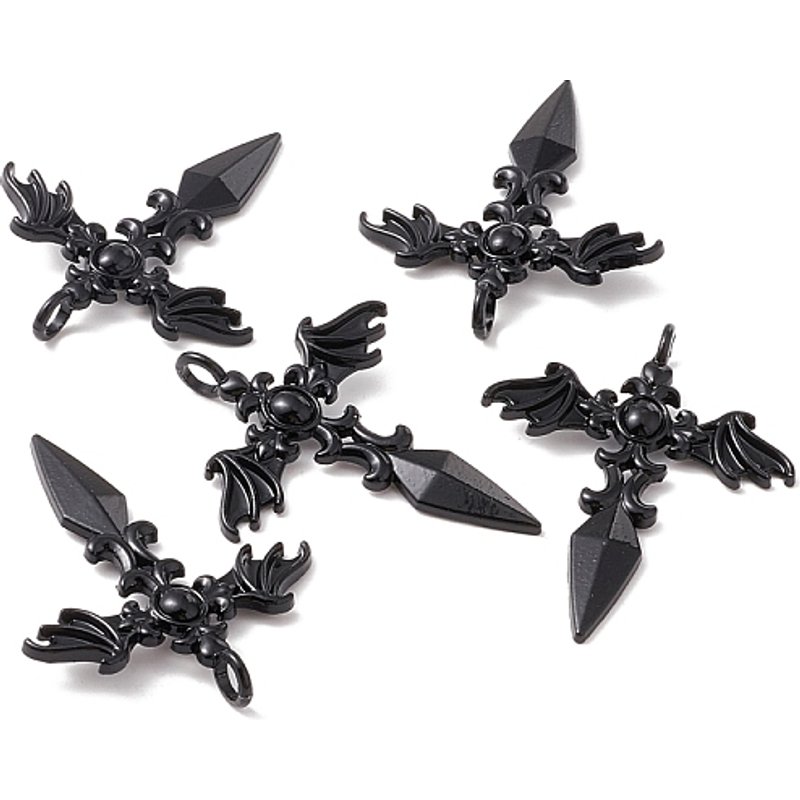 Pendentif en Alliage de Style Gothique - Épée avec Aile, Noir — Breloques et pendentifs