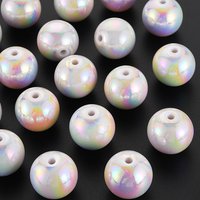 Perles Acryliques Opaques, Platement Couleur AB, Rondes, Blanches, 20x19mm — Perles à bijoux
