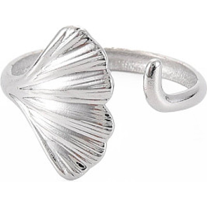 Bague ouverte en acier inoxydable avec motif de feuille de ginkgo pour femmes — Bijoux fantaisie