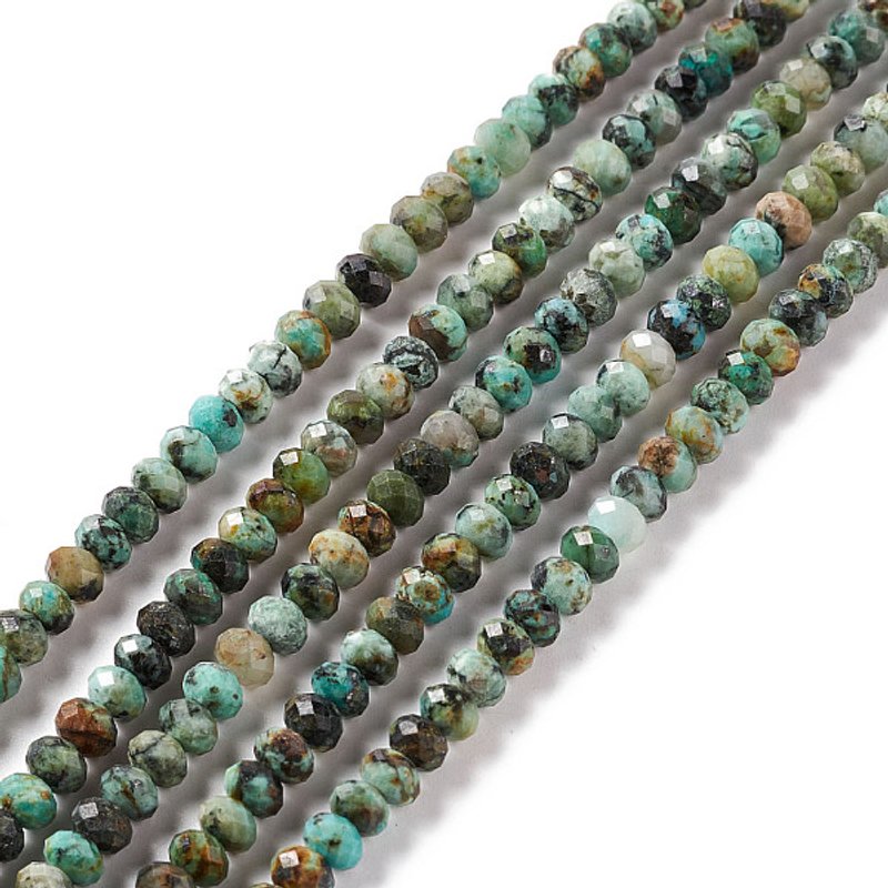 Brins de perles en turquoise africaine naturelle (jaspe), rondelle facettée — Perles à bijoux
