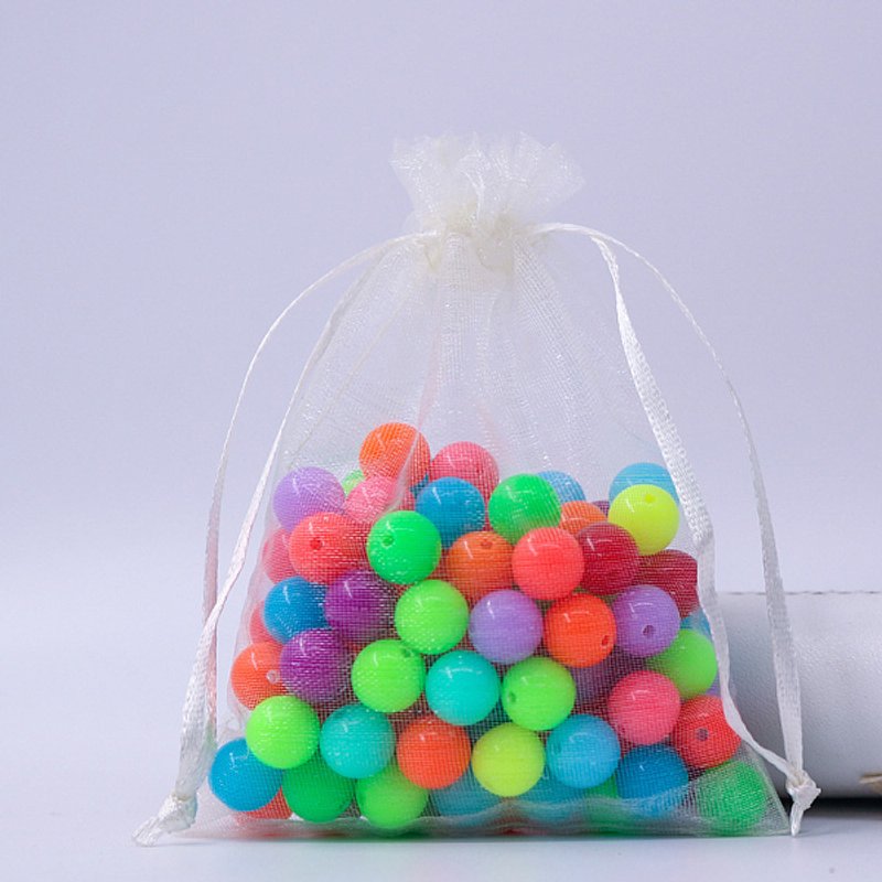 Sacs à cordon en organza rectangulaires beiges, 9x7cm — Rangement et présentation