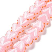 Brins de perles en verre soufflé à la main en forme de cœur, rose, 30pcs, 14.96-15.16 pouces — Perles à bijoux