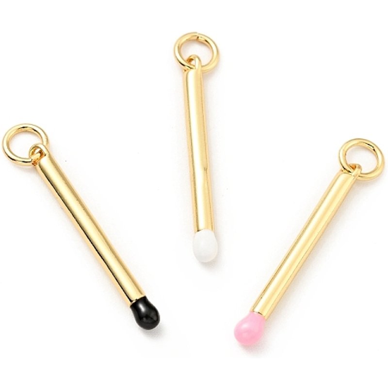 Brass Enamel Matchstick Charms with Jump Rings, 18K Gold Plated — Charms & Pendants