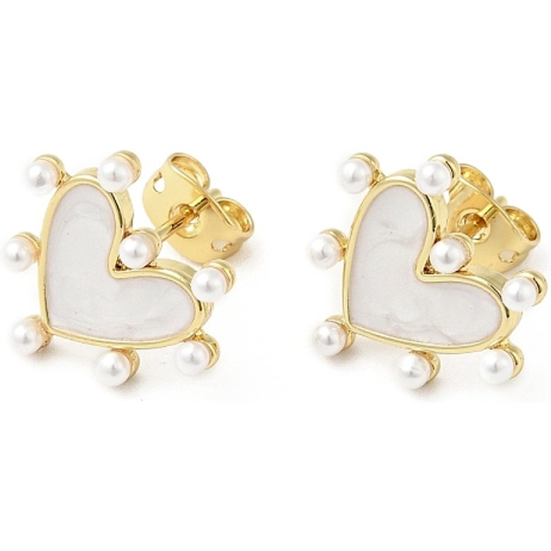 Rack Plating Brass Enamel Heart Stud Earrings for Women — Costume Jewelry
