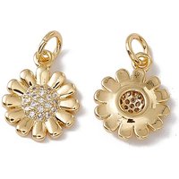 Brass Micro Pave Clear Cubic Zirconia Sunflower Charm with Jump Ring — Charms & Pendants