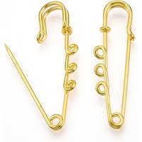Iron Safety Pin Brooch Findings with 3 Loops, Golden — Jewelry Findings