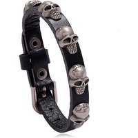 Bracelet en Cuir de Vache avec Rivets et Crâne pour Hommes et Femmes