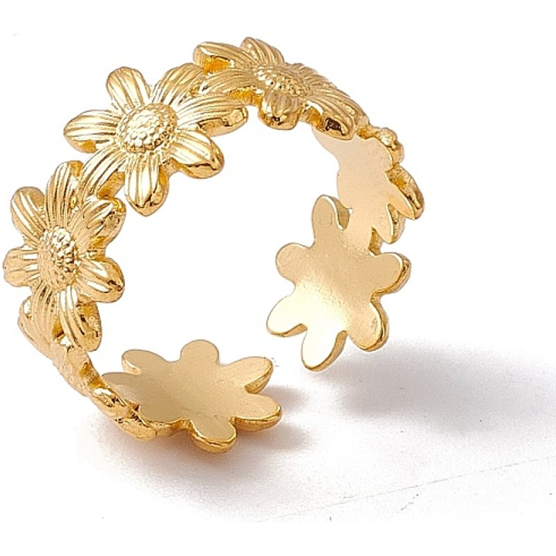 Ion Plating 304 Stainless Steel Flower Wrap Open Cuff Ring for Women — Costume Jewelry
