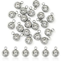 20Pcs Stainless Steel Rhinestone Birthstone Charms