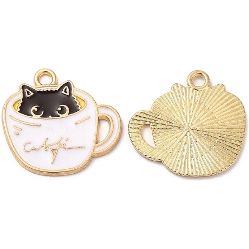 Pendentif Charm Chat Doré, Émail en Alliage, Sans Cadmium, Nickel et Plomb — Breloques et pendentifs