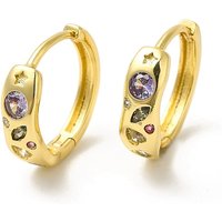 Boucles d'oreilles créoles géométriques étoile et cœur en zircon cubique, plaqué or 18K