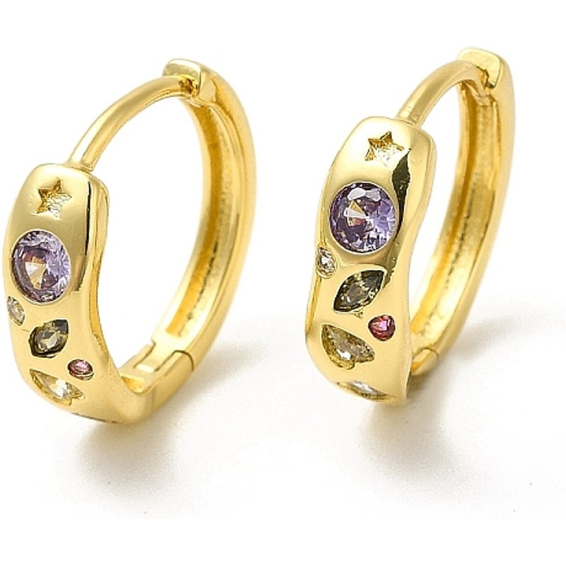 Cubic Zirconia Star & Heart Geometry Hoop Earrings, 18K Gold Plated — Hoop Earrings