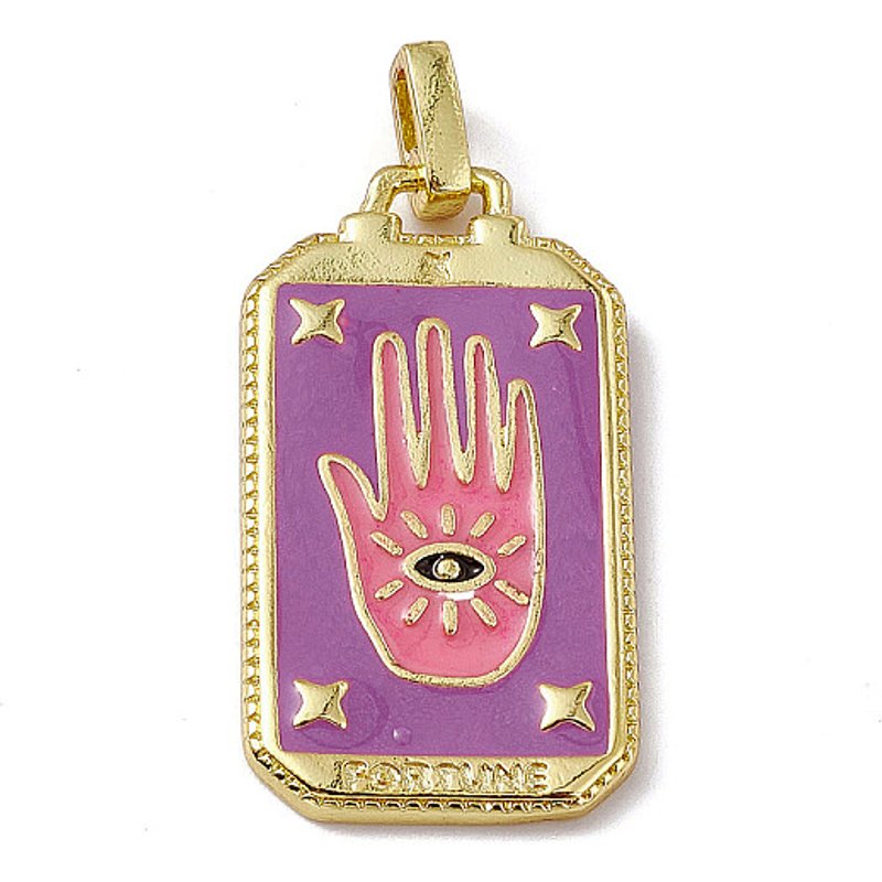Alloy Enamel Rectangle Pendant with Tarot and Palm Patterns — Charms & Pendants