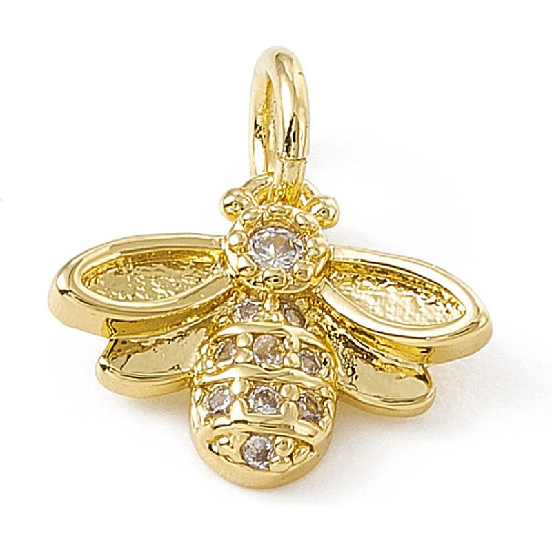 Brass Micro Pave Cubic Zirconia Bee Charms with Jump Ring — Charms & Pendants
