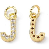 18K Gold Plated Brass Micro Pave Clear Cubic Zirconia Charm, Letter J — Charms & Pendants